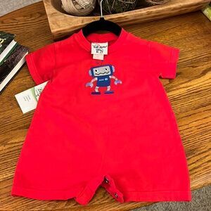 NWT, Red Flap Happy romper/onesie, embroidered robot, 3 months 100% cotton